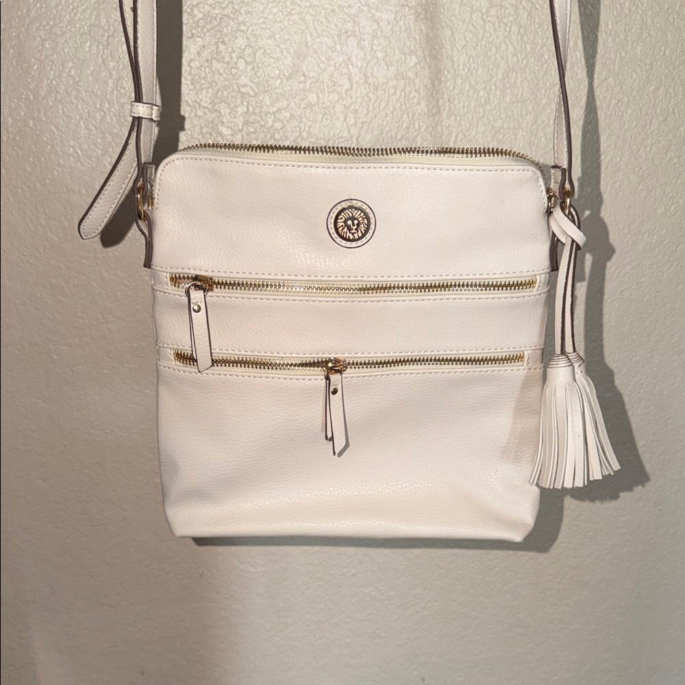 Anne Klein Cream Crossbody Bag with Gold Accents